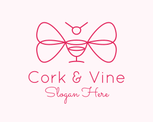 Butterfly Wine Glass  logo design