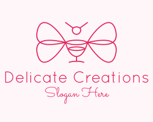 Butterfly Wine Glass  logo design