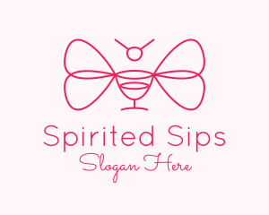 Butterfly Wine Glass  logo design