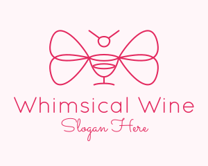 Butterfly Wine Glass  logo design