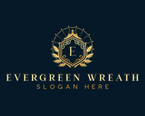 Shield Crown Wreath logo design