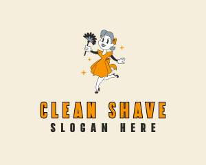 Dusting Brush Maid Cleaning logo design