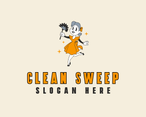 Dusting Brush Maid Cleaning logo design