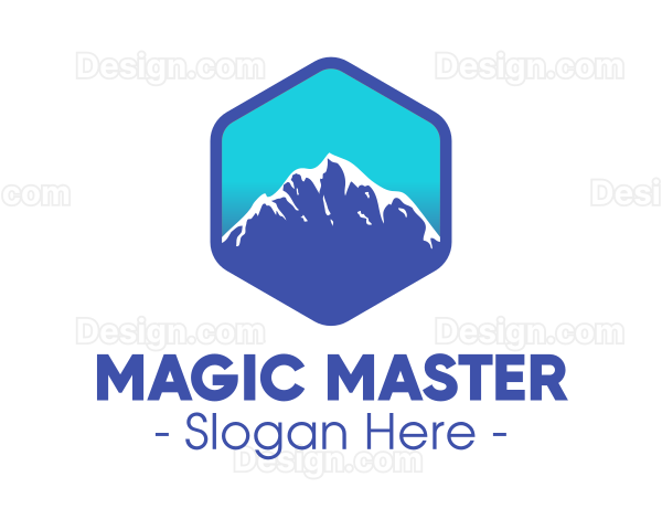 Blue Hexagon Mountain Peak Logo