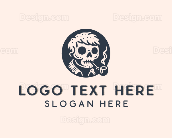 Skull Smoking Pipe Punk Logo