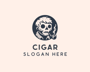 Skull Smoking Pipe Punk logo design