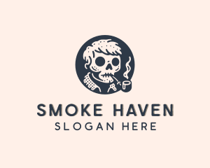 Skull Smoking Pipe Punk logo design