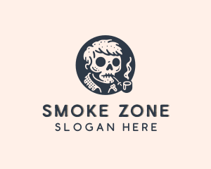 Skull Smoking Pipe Punk logo design