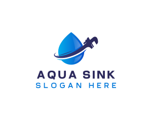 Water Pipe Wrench Plumbing logo design