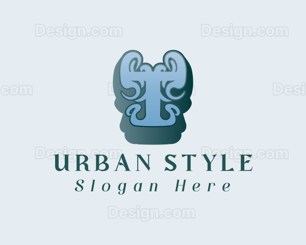 Ornate Letter T Typography Logo