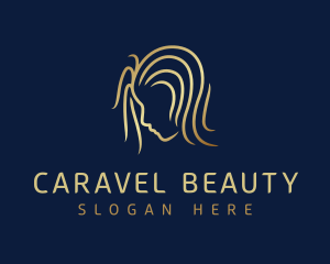 Gold Beautiful Woman Hair logo design