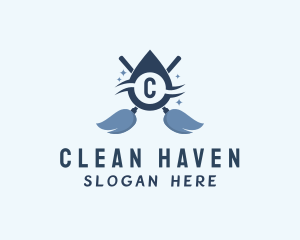 Mop Cleaning Droplet  Sanitation logo design