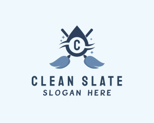 Mop Cleaning Droplet  Sanitation logo design