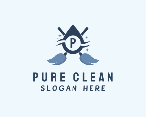 Mop Cleaning Droplet  Sanitation logo design