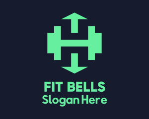 Green Dumbbell Arrow Fitness logo design