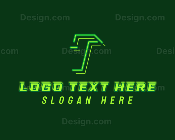Neon Retro Gaming Letter T Logo