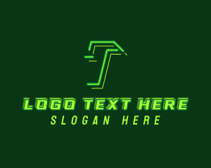 Neon Retro Gaming Letter T logo
