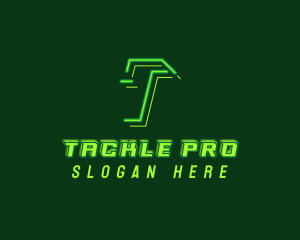 Neon Retro Gaming Letter T logo design