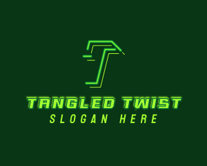 Neon Retro Gaming Letter T logo design