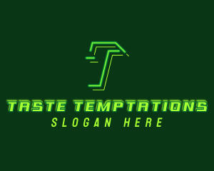 Neon Retro Gaming Letter T logo design