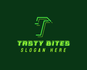 Neon Retro Gaming Letter T logo design