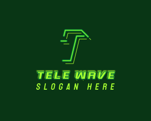 Neon Retro Gaming Letter T logo design