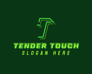 Neon Retro Gaming Letter T logo design