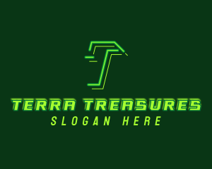 Neon Retro Gaming Letter T logo design