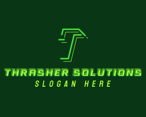 Neon Retro Gaming Letter T logo design