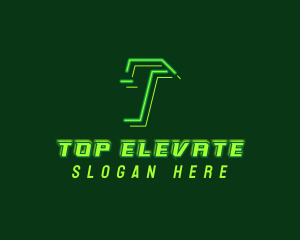 Neon Retro Gaming Letter T logo design