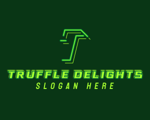 Neon Retro Gaming Letter T logo design