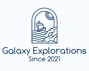 Rocky Sea Sailing Boat logo design