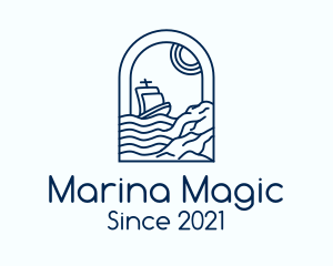 Rocky Sea Sailing Boat logo design