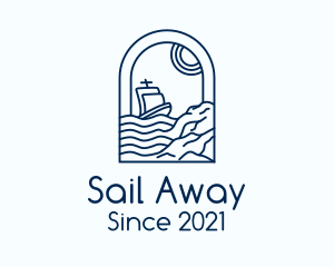 Rocky Sea Sailing Boat logo design