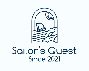 Rocky Sea Sailing Boat logo design