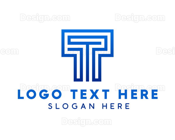 Blue Maze Letter T Logo