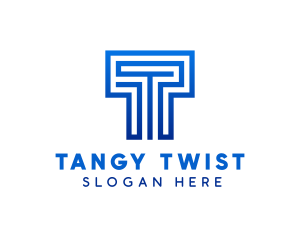 Blue Maze Letter T logo design