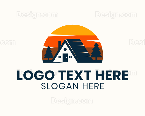 Cabin Forest Sunset Logo