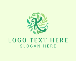 Green Leaves Letter K Logo