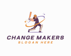 Female Cricket Batsman Player logo design