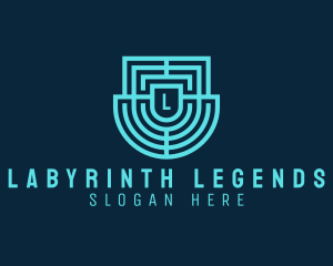 Digital Labyrinth Maze Shield logo design