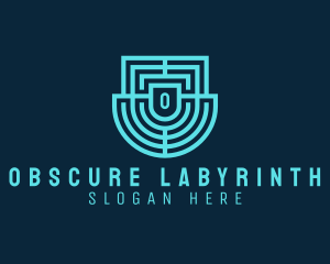 Digital Labyrinth Maze Shield logo design