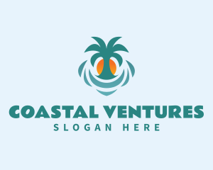 Palm Tree Sun Beach logo design