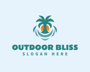 Palm Tree Sun Beach logo design