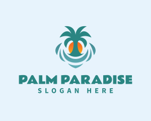 Palm Tree Sun Beach logo design