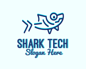 Blue Monoline Shark logo design