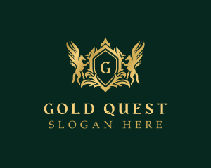 Gold Pegasus Shield logo design