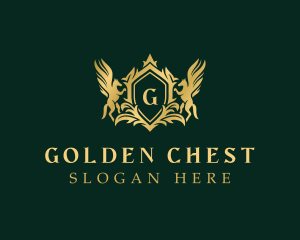 Gold Pegasus Shield logo design