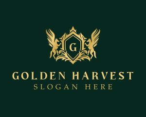 Gold Pegasus Shield logo design