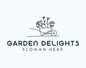 Wheelbarrow Flower Gardener logo design